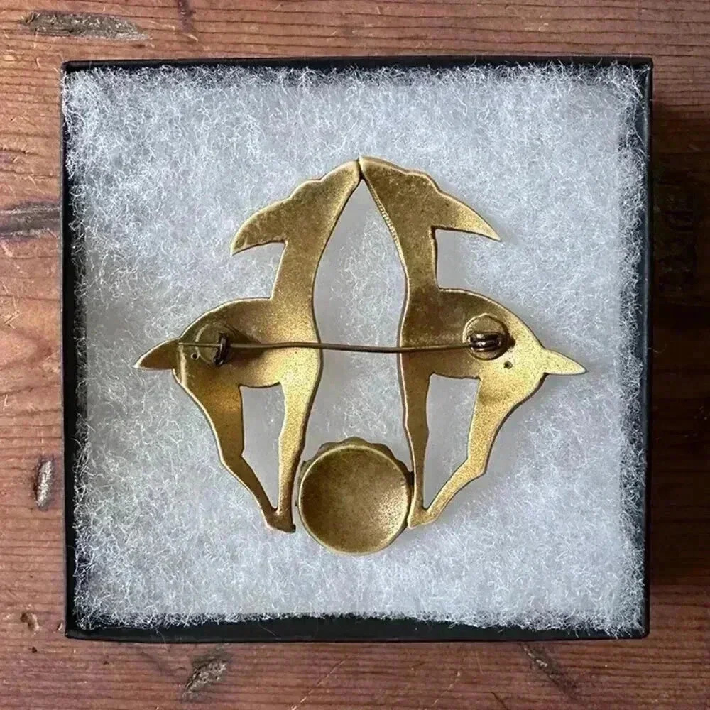 Art Deco Kissing Deer Pin, Vintage, Gold - Picture 3 of 3